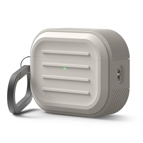 elago Armor Case Compatible with AirPods Pro 3 Case - Carabiner Included, Supports Wireless Charging, Shock Resistant, Full Protection (Stone) - Image 1