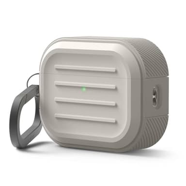 elago Armor Case Compatible with AirPods Pro 3 Case - Carabiner Included, Supports Wireless Charging, Shock Resistant, Full Protection (Stone) - Image 1