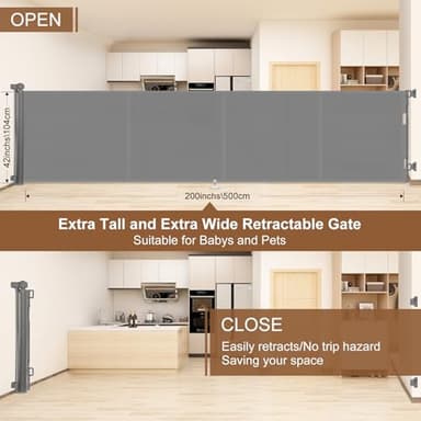 Miumoon 200 inch Retractable Baby Gates 42 inch Tall, Retractable Gate with Reinforced Strip Design to Prevent Crawling Through, 16 FT Outdoor Retractable Gates, Extra Wide Retractable Gate for Garage - Image 4