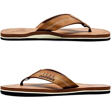 Quickshark Mens Flip Flops Leather Sandals Lightweight Beach Slippers Arch Support AKhaki Size 12 - Image 4
