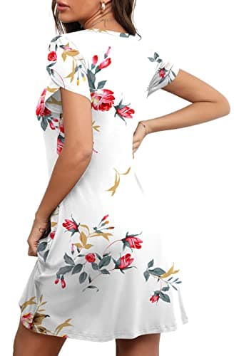 HOTGIFT Women Dresses Summer Casual Dress Swing Beach Sundresses Short Sleeve with Pockets Floral White Large - Image 3