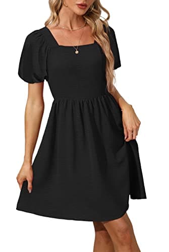 OFEEFAN Plus Size Dresses for Women Black Summer Chiffon Puff Sleeve Square Neck Dress with Tie Bow XXL - Image 3