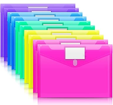 Sooez 10 Pack Plastic Envelopes Poly Envelopes, Clear Document Folders File Folders US Letter A4 Size File Folder with Label Pocket, Teacher School Office Supplies Organization Storage, Assorted Color - Image 1