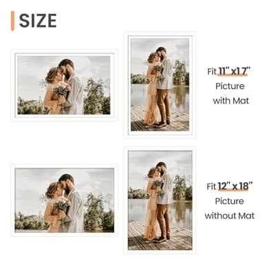upsimples 12x18 Picture Frame, Display Pictures 11x17 with Mat or 12 x 18 Without, Wall Hanging Poster Frames, White, 1 Pack - Image 3