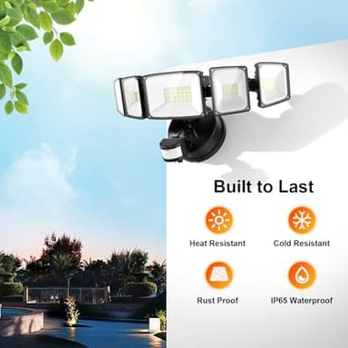 Onforu 5 Heads 55W LED Security Lights Motion Sensor Outdoor, 360° Wide Angle Wide Illumination, 5000LM Flood Light, 6500K, IP65 Waterproof, Hardwired Wall Light for Garage, Yard, Porch, Entryway - Image 5