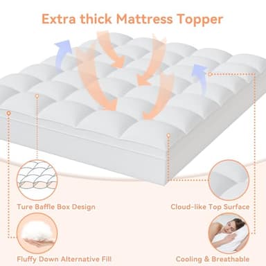 Topllen Full Mattress Topper for Back Pain Relief, Extra Thick Pillow Top Plush Mattress Pad with Deep Pocket, Soft Pillowtop Full Size Bed Toppers Filled Fluffy Down Alternative, White - Image 2