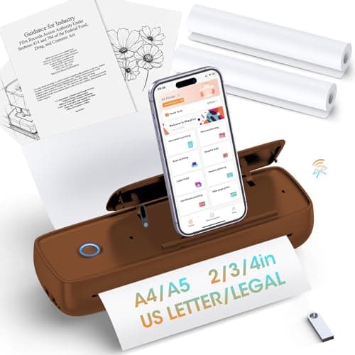GUTHERREN Portable Thermal Printer, Wireless & Bluetooth Mini Inkless Printer for Travel, Office, Home, Supports 8.5x11inch, Compatible with iPhone, Android, Laptop(Brown)