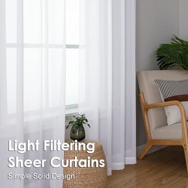 OVZME White Sheer Curtains 63 inch Length 2 Panels for Bedroom Living Room, Light Filtering Dual Rod Pocket Voile, Each 42 Width by 63 Length. - Image 6