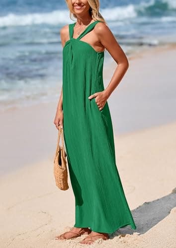 PRETTYGARDEN Womens 2025 Casual Long Summer Dresses Sleeveless Strappy Loose Flowy Beach Vacation Maxi Dress with Pockets (Dark Green,Medium) - Image 5
