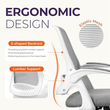 NEO CHAIR Office Desk Computer Gaming Ergonomic Chair with Lumbar Back Support Adjustable Height Swivel Wheels Flip-up Arms Mesh Chair for Home or Office (Grey) - Image 3