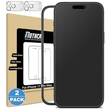 Mothca 2 Pack Matte Glass Screen Protector for iPhone 17 Pro Max[6.9 inch] + 2 Pack Camera Lens Protector, Anti-Glare & Anti-Fingerprint (Not Privacy) Tempered Glass, Bubble Free, Smooth as Silk - Image 1