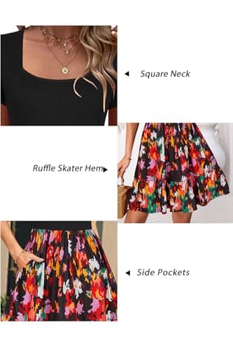 Newshows Womens 2025 Summer Dress Short/Long Sleeve Fall Dresses Business Casual Outfits A-Line Ruffle Sundress with Pockets (Black Floral Pink,L) - Image 7