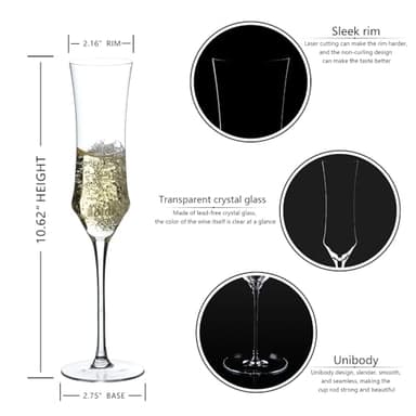Champagne Flutes Set of 6 - Hand Blown Crystal Champagne Glasses With Long Stem - 7 oz Elegant Sparkling Wine Stemware - Unique Gift for Birthday,Wedding,Mother's Day,Housewarming - Image 3