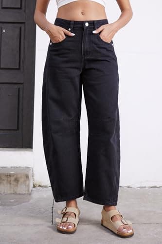 GREAIDEA Mid Rise Barrel Jeans for Women Wide Leg Mid Waist Cropped Denim Pants Y2k Baggy Boyfriend Jeans with Pockets - Image 4