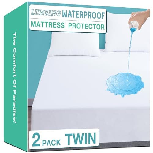 Lunsing 2 Pack Waterproof Twin Mattress Protector, Noiseless, Breathable, and Soft Twin Size Mattress Pad Cover with 6-16 inches Deep Pocket, White - Image 1