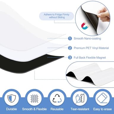 4 PACK Magnetic Dry Erase Board Sheet for Fridge, 12"x8" Erasable Refrigerator WhiteBoard w/ 6 Markers & 1 Eraser- Smooth and Flexible Small Magnet Blank Notepad for Home Kitchen Organizer and Planner - Image 2