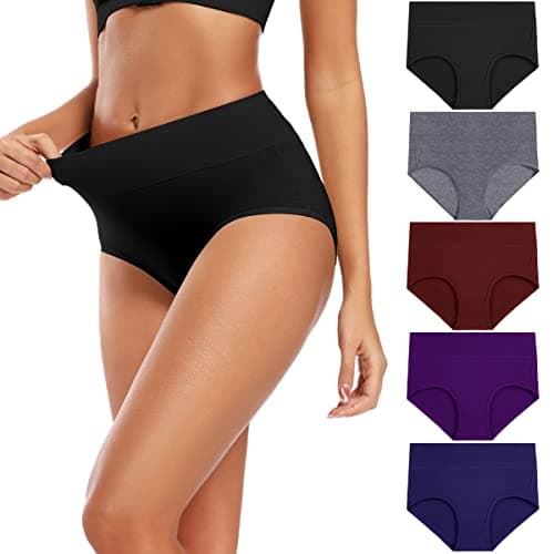 Molasus Women's Soft Cotton Underwear Briefs High Waisted Postpartum Panties Ladies Full Coverage Plus Size Underpants Pack of 5,Large - Image 1