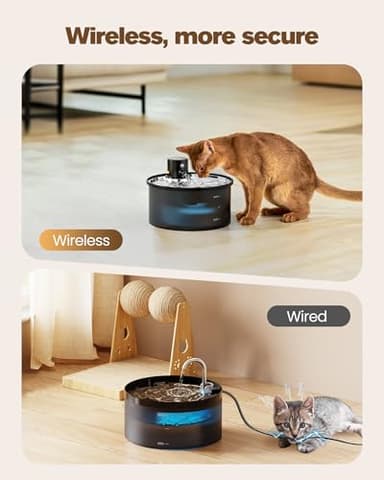 Battery Operated Cat Water Fountain: Wireless Pet Fountain with Filter - 108oz/3.2L Cordless Cat Dispenser with Motion Sensor Rechargeable Automatic Drinking Fountains for Cats Indoor - Plastic Model - Image 3