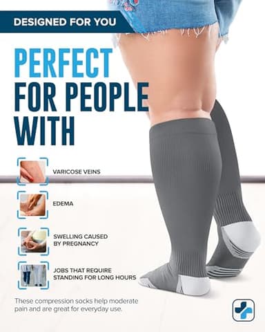 Doctor's Select 3 Pairs Plus Size Compression Socks Wide Calf - Up to 6XL | 20-30 mmHg Compression Socks for Women Wide Calves | Black, White, Gray - Image 4