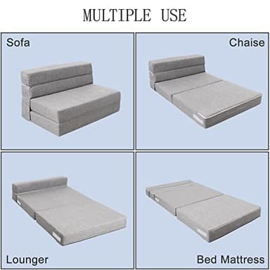 ANONER 60" Folding Sleeper Chair Sofa Bed Lazy Couch with 2 Pillows, Queen Size Memory Foam Washable Cover, Light Gray - Image 4