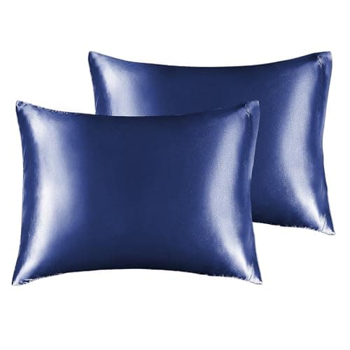 BEDELITE Satin Pillowcase for Hair and Skin, Super Soft and Cooling Similar to Silk Pillow Cases 2 Pack with Envelope Closure, Gift for Women Men(13"x18" Toddler Size, Navy) - Image 1