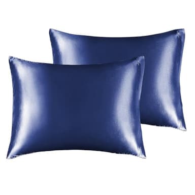 BEDELITE Satin Pillowcase for Hair and Skin, Super Soft and Cooling Similar to Silk Pillow Cases 2 Pack with Envelope Closure, Gift for Women Men(13"x18" Toddler Size, Navy) - Image 1