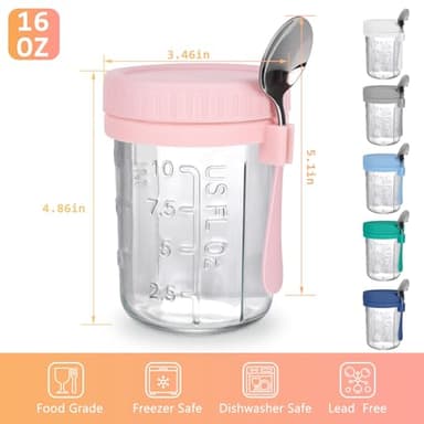 OcePor 6 Pack Overnight Oats Containers with Lids and Spoons, 16 OZ Glass Mason Overnight Oats Jars, Large Capacity Airtight Jars for Milk, Cereal, Fruit - Image 2