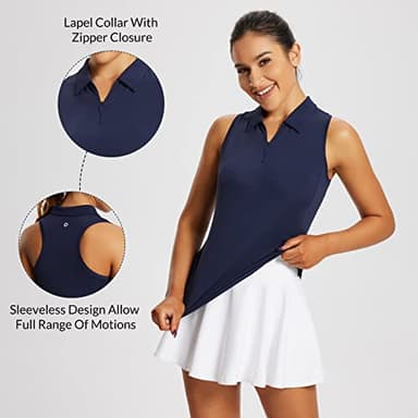 baleaf Women's Golf Shirts Tank Tops Sleeveless Tennis Polo Racerback with Collar Athletic Tanks Quick Dry-Blue-L - Image 4
