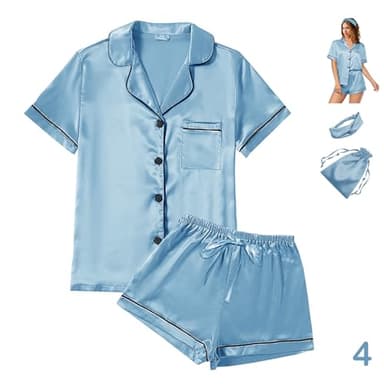4Pcs Womens Satin Silky Pajama Sets Short Sleeve Shirt XS-4XL Floral Pajamas Set Soft PJ Loungewear Sleepwear - Image 4