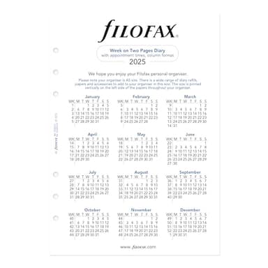 Filofax Calendar Diary Refill, A5 Size, Week-to-View with Appointments, White Paper, English, 2025 (C68521-25) - Image 2