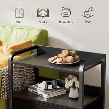 Jixlantuc Night Stand Bedside Table Bedroom Nightstand with Open Shelf Bed Side Table with Fabric Drawers End Table with 3 Drawer Storage Night Stands for Living Room Rustic Brown Black - Image 5