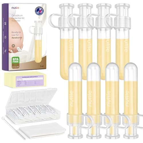 Nuliie Colostrum Collector Kit 7ml/8pcs, Leakproof, Reusable Breast Milk Collector, Heat & Freezer Resistant, BPA-Free, With Cotton Cloth Wipe, Storage Case, Cleaning Brush - Ready-to-Use for Newborns - Image 1