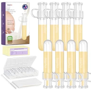 Nuliie Colostrum Collector Kit 7ml/8pcs, Leakproof, Reusable Breast Milk Collector, Heat & Freezer Resistant, BPA-Free, With Cotton Cloth Wipe, Storage Case, Cleaning Brush - Ready-to-Use for Newborns - Image 1