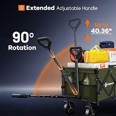 Originsure Collapsible Wagon Cart Foldable - Portable Heavy Duty Folding Beach Wagons with Wheels - Outdoor Utility Carts for Groceries, Shopping, Camping, Sports, Garden with Large Capacity - Green - Image 6