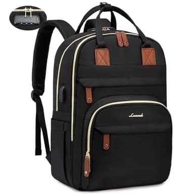 LOVEVOOK Laptop Backpack for Women, Unisex Travel Anti-theft Bag, Business Work Computer Backpacks Purse College Backpack for Men, Casual Hiking Daypack with Lock, 15.6 Inch, Black - Image 1