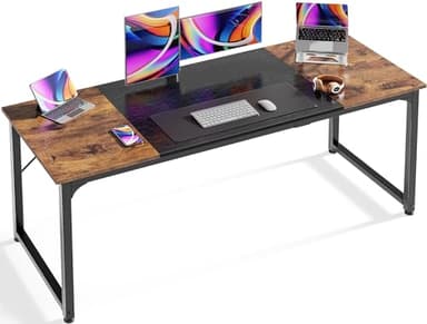 Huuger Computer Desk, 63 Inch Office Desk, Gaming Desk with Storage, Writing Desk Work Desk for Home Office, Study, Modern Simple Desk, Large Legroom, Metal Frame, Rustic Brown and Black - Image 1