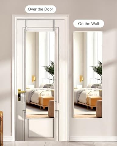 KOMCOTE Over The Door Full Length Mirror - 48x14 Inch Hanging Mirror for Bedroom, Closet, Living Room - No Drill Door Mount Mirror, Lightweight & Durable, Space-Saving, White - Image 3