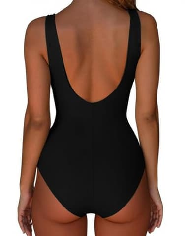 SUUKSESS Women Sexy One Piece Tummy Control Swimsuit Ruched High Neck Slimming Swimwear 2025 Low Back Bathing Suit(Black,X-Large) - Image 3