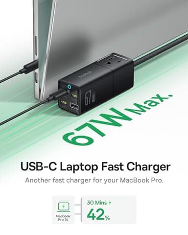 Baseus Charging Station 67W, 5 in 1 Detachable Travel Power Strip USB C Fast Charger, 5ft Flat Extension Cord with 2 AC Outlets, Portable Charger for MacBook Pro, iPhone, Cruise Travel Essentials - Image 3