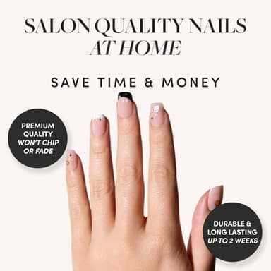 Glamnetic Press On Nails - Tiny Pumpkin | Short Squoval French Tip Fake Nails with Pumpkin Graphics & Glossy Finish, Salon Quality Halloween Nails | 15 Sizes - 30 Nail Kit with Glue - Image 2