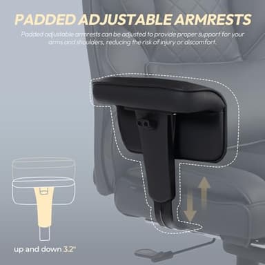 Dowinx Big and Tall Office Chair with Pocket Spring Cushion,High Back Computer Gaming Chairs with Adjustable Armrests and Lumbar Support,Executive Desk Chairs with Footrest(PU Leather,Black) - Image 5