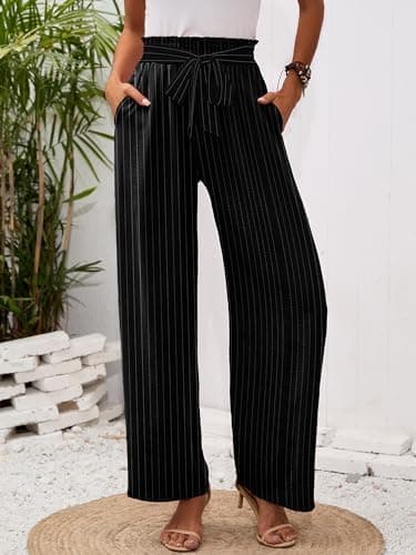 Heymoments Women's Wide Leg Lounge Pants with Pockets Lightweight High Waisted Adjustable Tie Knot Loose Trousers - Image 4