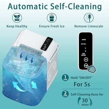 Countertop Ice Maker, 9 Cubes in 6 Mins, 26Lbs/24H, 2 Sizes of Bullet Ice, Auto-Cleaning Portable Machine with Scoop & Basket, Easy-Touch Display, Quiet Operation for Home/Kitchen/Office/Bar - Image 8