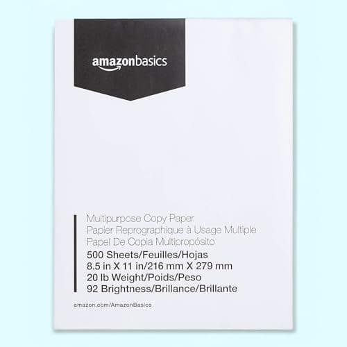 Amazon Basics Multipurpose Copy Printer Paper, 8.5 x 11 Inches, 20 lb, 1 Ream, (500 Sheets), 92 Bright, White - Image 1