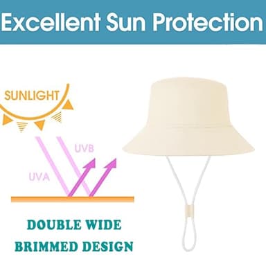 Baby Sun Hat UPF 50+ Sun Protective Toddler Bucket Hat Summer Kids Beach Hats Wide Brim Outdoor Play Hat for Boys Girls Pure Greamy White 6-12 Months - Image 4