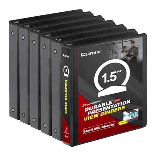 COMIX Sturdy 3 Ring Binder 1.5 inch with Clear View Cover, 1-1/2" Round Ring View Binder, PVC-Free, 300 Sheets Capacity of US Letter Size Paper, Office ＆ School Supplies, 6 Pack (Black) - Image 1