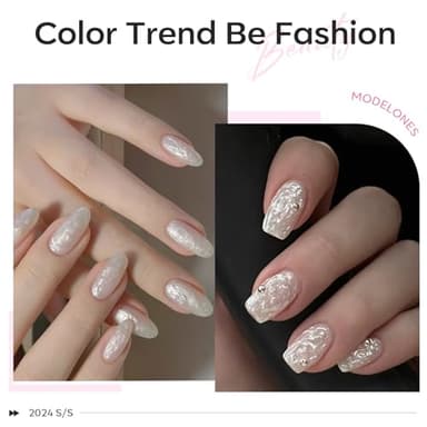 modelones Glitter Gel Nail Polish Pearlescent Gel Polish White Chrome Shimmer Nail Polish Iridescent Soak Off Led Mermaid Polish Swirl Shell Thread Effect Nail DIY 15 ML - Image 3