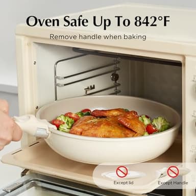 Redchef Ceramic Pots and Pans Set, Nonstick Kitchen Cookware Set with Detachable Handle, Non Toxic Cookware Set 16pcs, PFAS PFOA & PTFE Free, RV Ceramic Cookware for Camping, Dishwasher/Oven Safe - Image 6