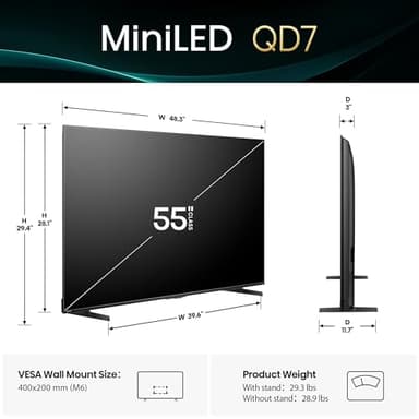 Hisense 55" Class QD7 Series Mini-LED 4K UHD Smart Fire TV (55QD7QF, 2025 Model) - QLED, HDR10+, Dolby Vision, Dolby Atmos, Game Mode Plus, ALLM, Alexa Built in with Voice Remote, Streaming TV, Black - Image 2