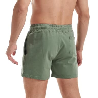 AIMPACT Mens Workout Sweat Shorts 5 Inch Cotton Casual Fitness Mens Athletic Gym Shorts with Pockets Green - Image 2